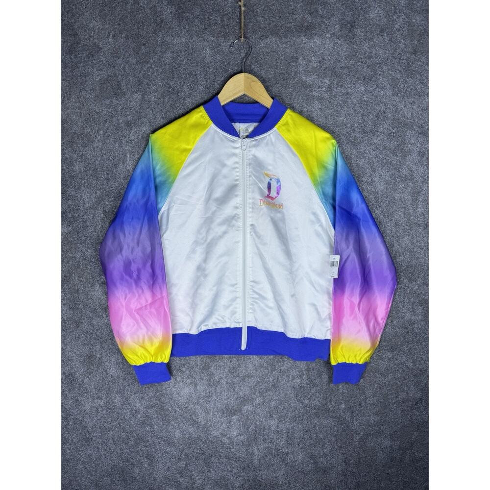 Disneyland Rainbow Graphic Bomber Satin Jacket Women's Size M NWT
